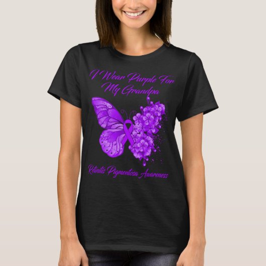 Butterfly ik Draag Paars voor mijn opa Retinitis T-shirt (Voorkant)