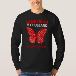 Butterfly ik Draag rood voor mijn man hemofilie Aw T-shirt