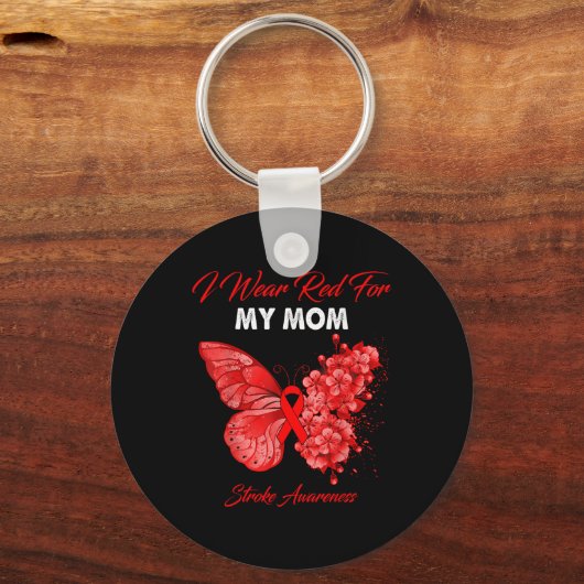 Butterfly ik Draag rood voor mijn moeder stroke-be Sleutelhanger (Voorkant)