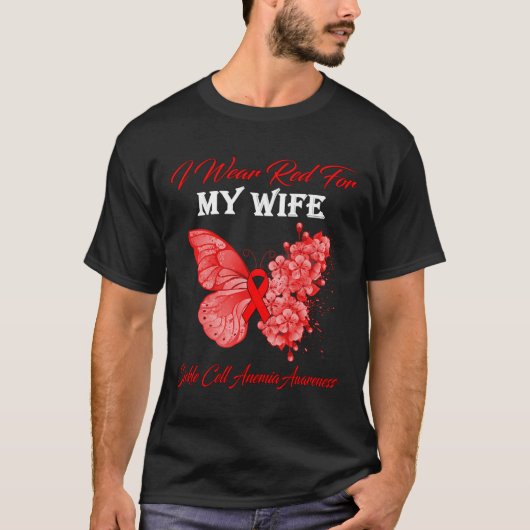 Butterfly Ik Draag rood voor mijn vrouw sikkelcela T-shirt (Voorkant)