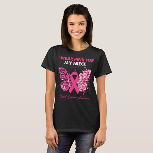 Butterfly ik Draag roze voor mijn nichtblaaskanker T-shirt (Voorkant volledig)