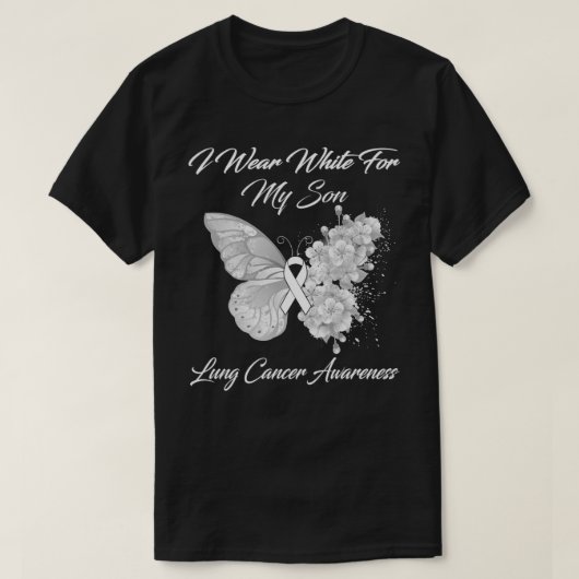 Butterfly ik Draag wit voor mijn zoon longkanker A T-shirt (Design voorkant)