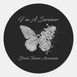 Butterfly I'm a Survivor Brain Tumor Awareness Ronde Sticker