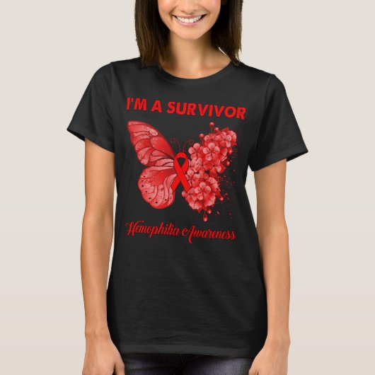 Butterfly I'm a Survivor Hemophilia Awareness T-shirt (Voorkant)