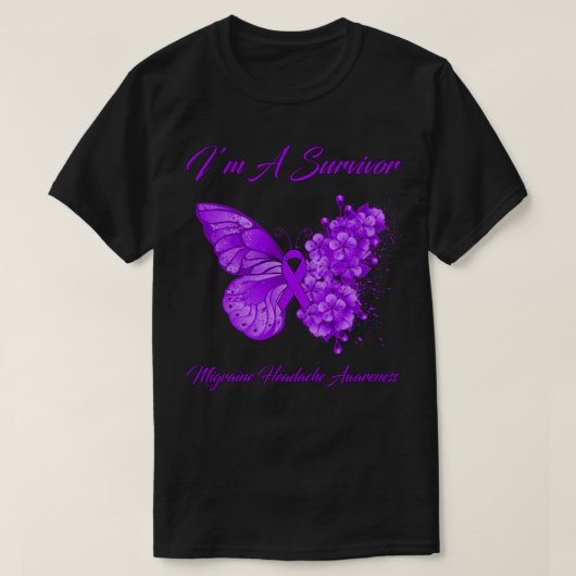 Butterfly I'm a Survivor Migraine Headache Awarene T-shirt (Design voorkant)