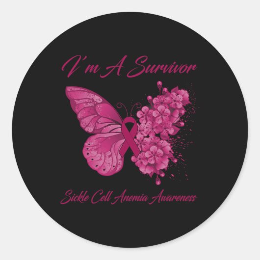 Butterfly I'm a Survivor Sickle Cell Anemia Awaren Ronde Sticker (Voorkant)