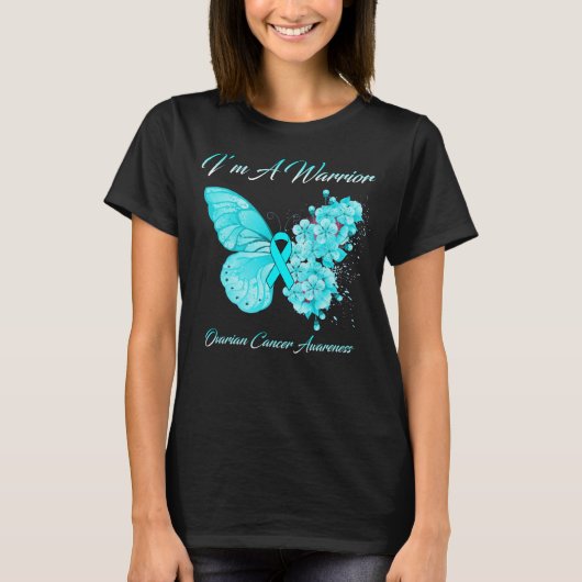 Butterfly I'm a Warrior Ovarian Cancer Awareness T-shirt (Voorkant)