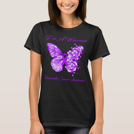 Butterfly I'm a Warrior Pancreatic Cancer Awarenes T-shirt (Voorkant)