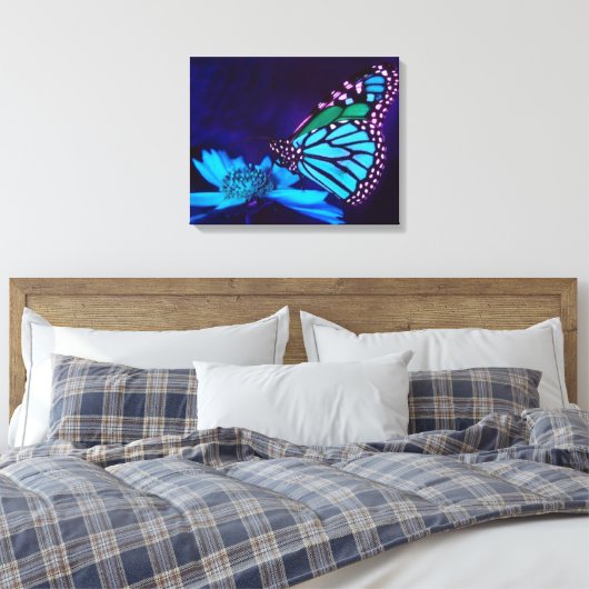 Butterfly in Blue Light Canvas Print (Insitu (Slaapkamer))