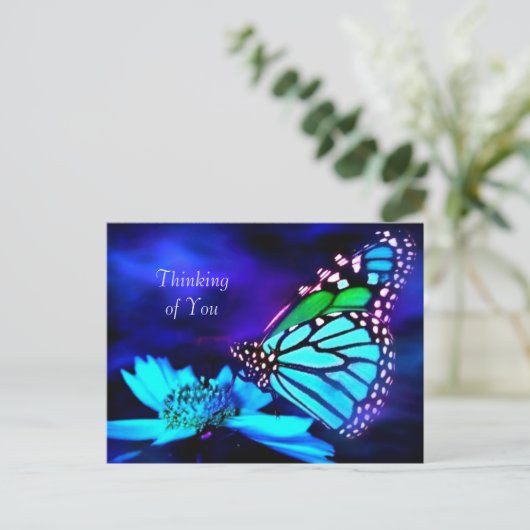 Butterfly in Blue Light - Thinking You Briefkaart (Staand voorkant)