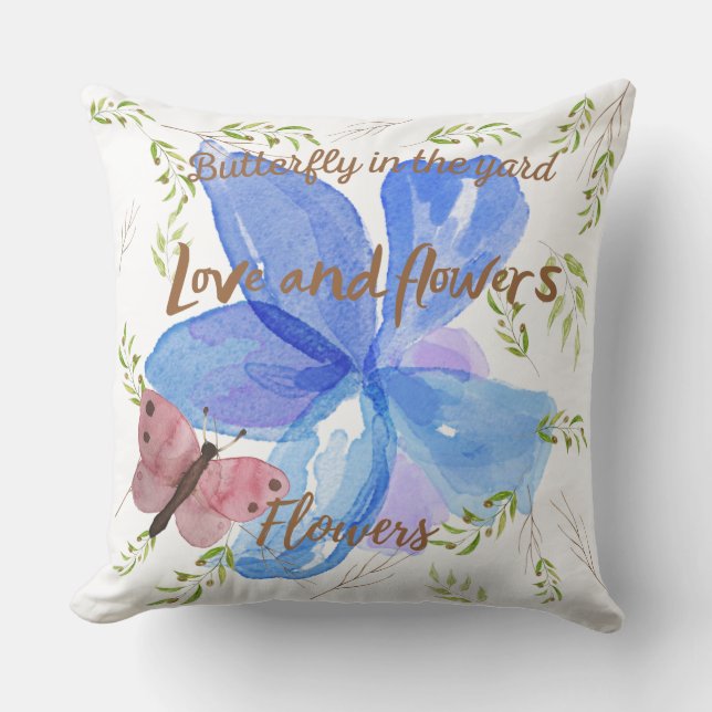 Butterfly in de tuin, schattige waterverf moderne kussen (Voorkant)
