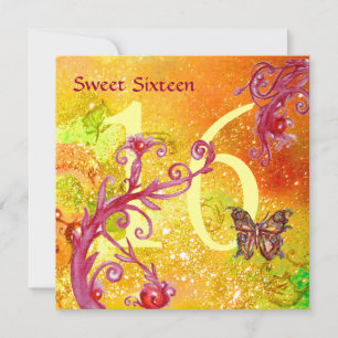 BUTTERFLY IN GOLD SPARKLES SWEET16 Birthday Party Kaart