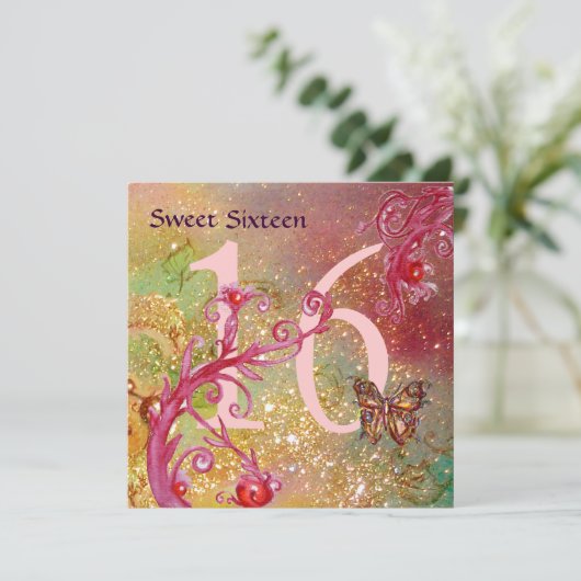 BUTTERFLY IN GOLD SPARKLES SWEET16 Birthday Party Kaart (Staand voorkant)