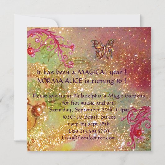 BUTTERFLY IN GOLD SPARKLES SWEET16 Birthday Party Kaart (Achterkant)