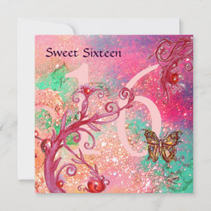 BUTTERFLY IN GOLD SPARKLES SWEET16 Birthday Party Kaart