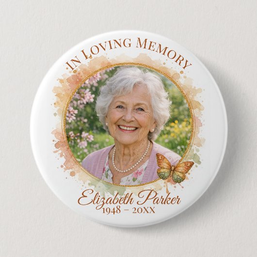 Butterfly In Loving Memory Memorial Button Pin (Voorkant)