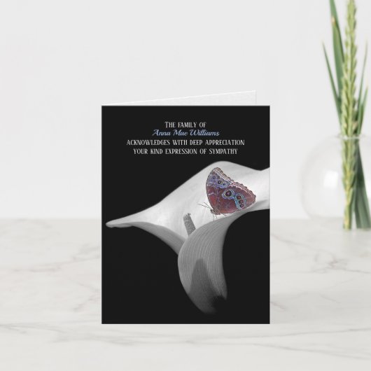 Butterfly in Peace Lily Sympathie Hartelijk dank Bedankkaart (Voorkant)