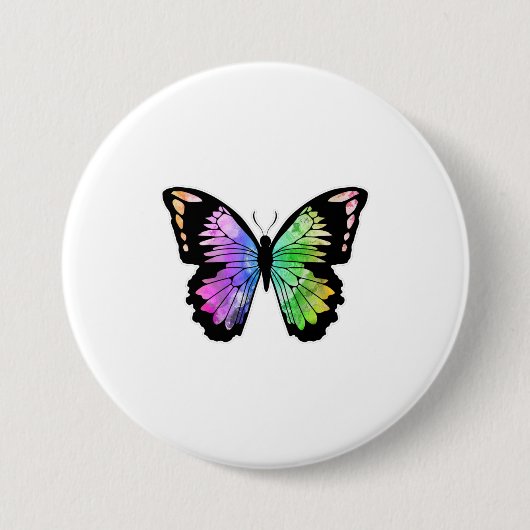 Butterfly in regenboogkleuren ronde button 7,6 cm (Voorkant)