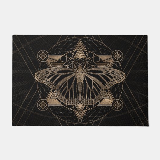 Butterfly in Sacred Geometry - Zwart en goud Deurmat (Voorkant)