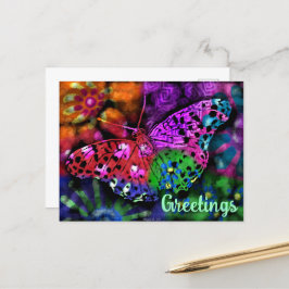Butterfly Insect Abstracte Paarse Groen Roze Sinaa Briefkaart