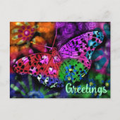 Butterfly Insect Abstracte Paarse Groen Roze Sinaa Briefkaart (Voorkant)