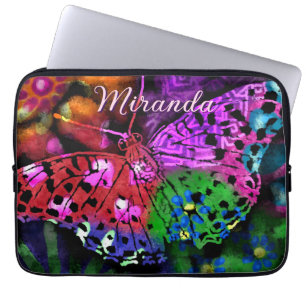 Butterfly Insect Abstracte Paarse Groen Roze Sinaa Laptop Sleeve