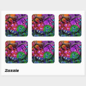 Butterfly Insect Abstracte Paarse Groen Roze Sinaa Vierkante Sticker (Vel)
