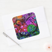 Butterfly Insect Abstracte Paarse Groen Roze Sinaa Vierkante Sticker (Envelop)