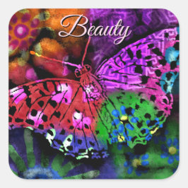 Butterfly Insect Abstracte Paarse Groen Roze Sinaa Vierkante Sticker