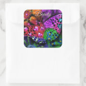 Butterfly Insect Abstracte Paarse Groen Roze Sinaa Vierkante Sticker (Tas)