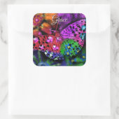 Butterfly Insect Abstracte Paarse Groen Roze Sinaa Vierkante Sticker (Tas)