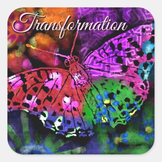 Butterfly Insect Abstracte Paarse Groen Roze Sinaa Vierkante Sticker (Voorkant)
