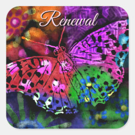 Butterfly Insect Abstracte Paarse Groen Roze Sinaa Vierkante Sticker