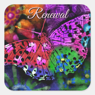 Butterfly Insect Abstracte Paarse Groen Roze Sinaa Vierkante Sticker