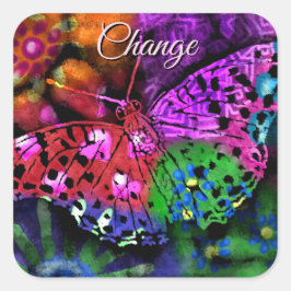Butterfly Insect Abstracte Paarse Groen Roze Sinaa Vierkante Sticker