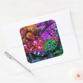 Butterfly Insect Abstracte Paarse Groen Roze Sinaa Vierkante Sticker (Envelop)