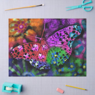 Butterfly Insect Abstracte Paarse Groene Decoupage Tissuepapier