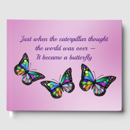 Butterfly Inspirerend Quote Paars Gold Gastenboek (Voorkant)