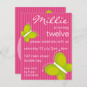 Butterfly Invitation [limoen + roze] Uitnodiging Briefkaart (Voorkant / Achterkant)