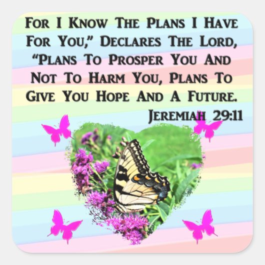 BUTTERFLY JEREMIAH 29:11 VIERKANTE STICKER (Voorkant)