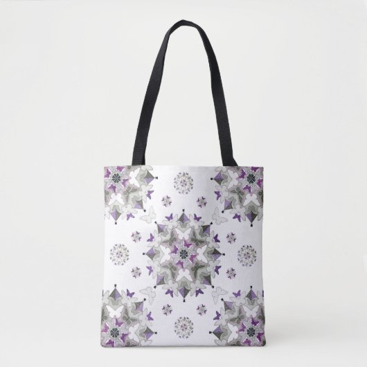 Butterfly Kaleid Print Canvas tas, Paars en grijs Tote Bag (Voorkant)
