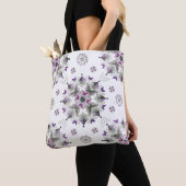 Butterfly Kaleid Print Canvas tas, Paars en grijs Tote Bag (Dichtbij)