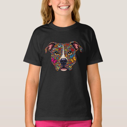 Butterfly Kaleidoscope Art Pitbull Portrait Kids T-shirt (Voorkant)