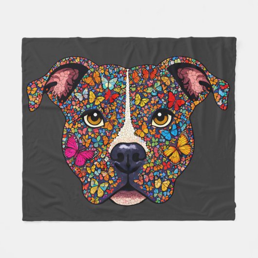 Butterfly Kaleidoscope Pitbull Portrait -Bully Mom Fleece Deken (Voorkant (Horizontaal))