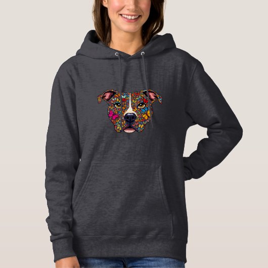 Butterfly Kaleidoscope Pitbull Portrait -Bully Mom Hoodie (Voorkant)