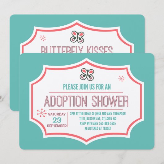 Butterfly Kisses & Adoption Wishes Adoption Shower Kaart (Voorkant / Achterkant)