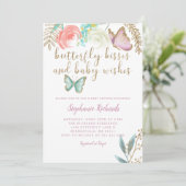 Butterfly Kisses and Baby Wishes Pink Baby shower Kaart (Staand voorkant)