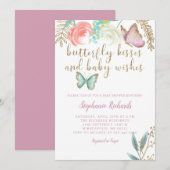 Butterfly Kisses and Baby Wishes Pink Baby shower Kaart (Voorkant / Achterkant)