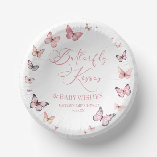 Butterfly Kisses and Baby Wishes Pink Baby shower Papieren Kommen (Voorkant)