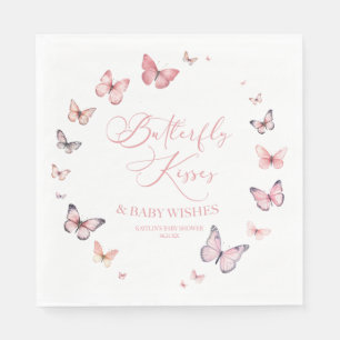 Butterfly Kisses and Baby Wishes Pink Baby shower Servet